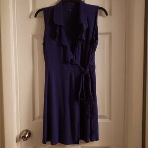 Tiana B Royal Purple Ruffled V-Neck Sleeveless Dress Summer Wrap Side Tie Slit